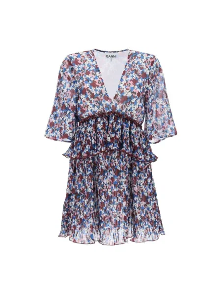 Mały sukienka mini Ganni plisowana w kwiatki