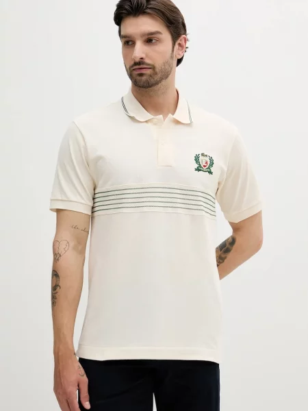 Тениска с яка Lacoste с апликация бежово