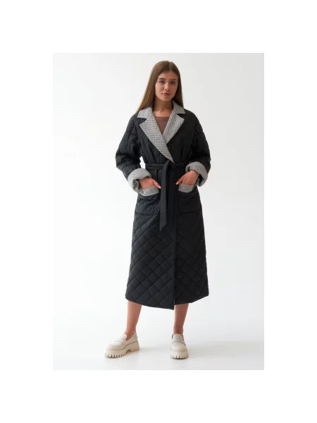 Стьобане пальто-халат Estro чорне
