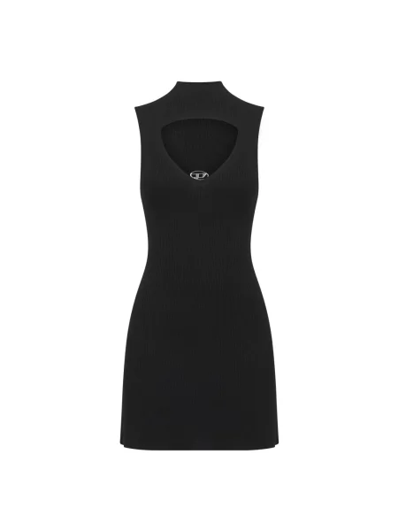 Krótka sukienka mini Diesel z wysokim kołnierzem wełniana czarna