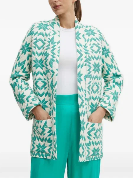 Geacă La Petite Française cu imprimeu geometric verde