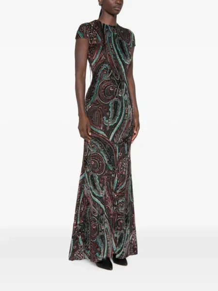 Rochie maxi Etro cu imagine cu model paisley verde