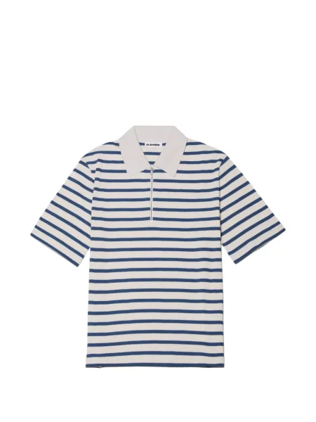 Tricou polo Jil Sander cu dungi de jumătate de fermoar alb
