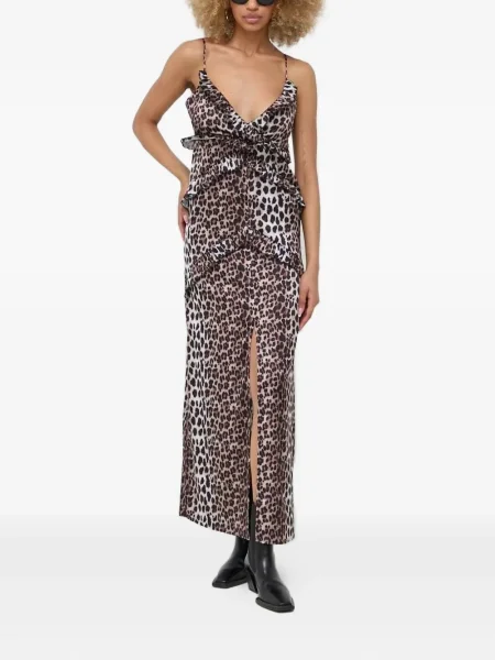 Rochie maxi Notes Du Nord cu imagine cu model leopard de costum maro