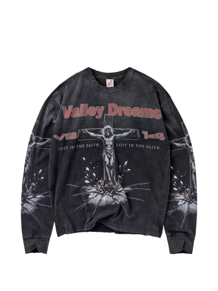 Lung tricou Vale cu imagine negru