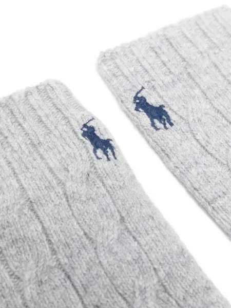 Mănuși Polo Ralph Lauren cu broderie tricotate în carouri albastru