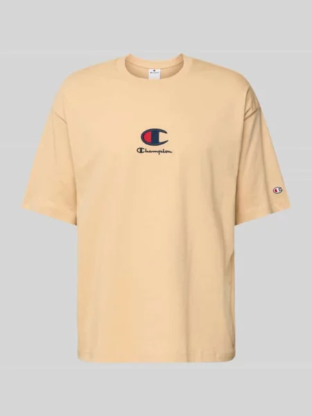 T-shirt z wyhaftowanym logo Champion beżowa