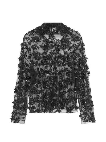 Top 16arlington cu broderie plasă negru