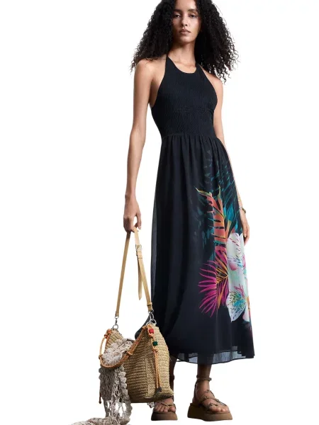 Rochie florală Desigual cu model floral negru