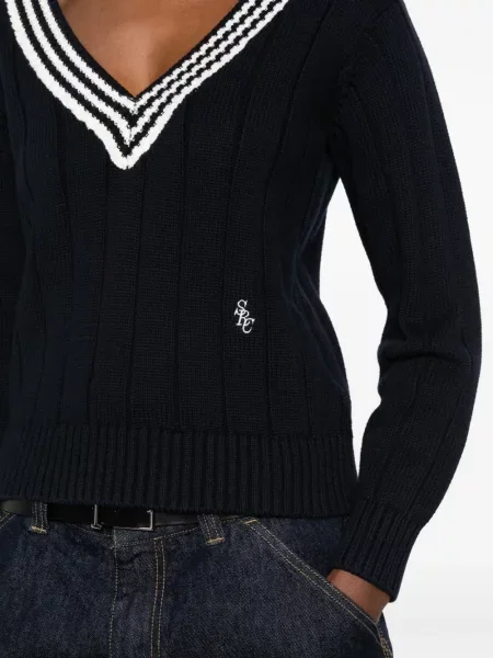 Pulover Sporty & Rich cu decolteu în V albastru