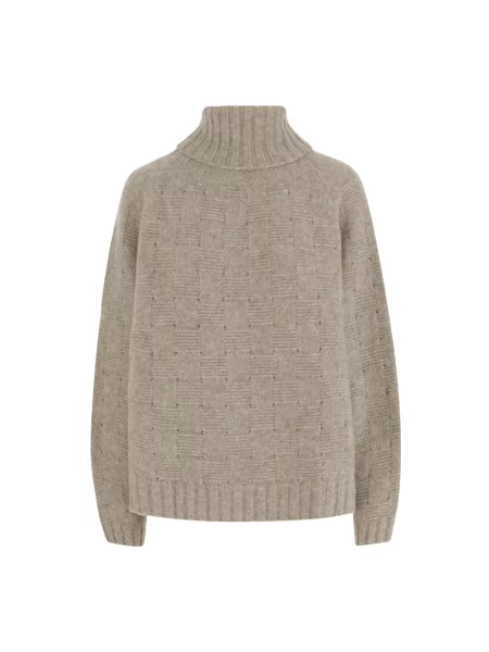 Lniany sweter z golfem Allude beżowy