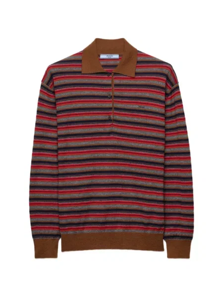 Tricou polo Prada din cașmir cu dungi roșu