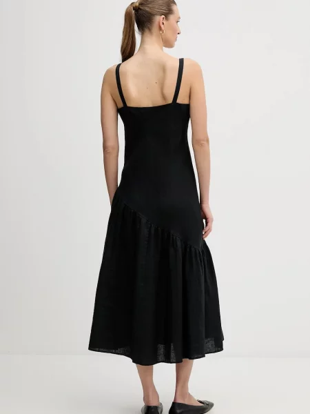 Lněné šaty Dkny midi černá
