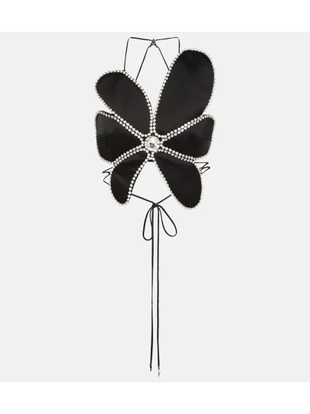Top Area de cristal cu gât halter negru