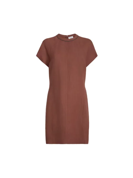 Lniana sukienka koszulowa Brunello Cucinelli pomarańczowa