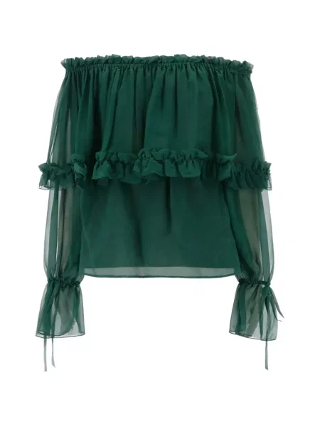 Top Saint Laurent cu volane verde