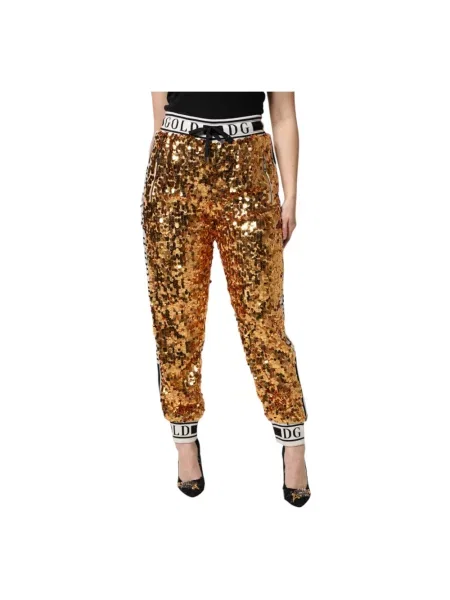 Wielobarwność joggery Dolce And Gabbana z cekinami z wysoką talią żółte