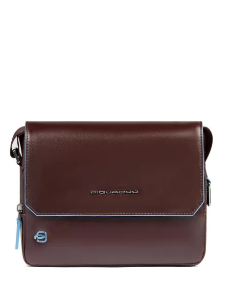 Geantă crossbody Piquadro din piele cu autograf maro