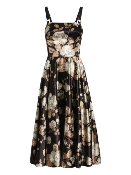 Rochie midi Dolce & Gabbana din satin cu imagine până la genunchi negru