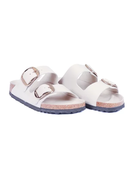Klapki Birkenstock skórzane na sprzączkę szare