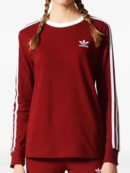 Legginsy Adidas do biegania z nadrukiem z dekoltem w serek czerwone