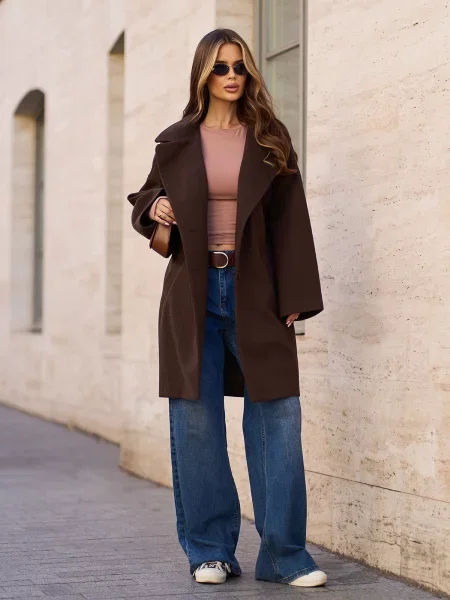 Пальто ISSA Plus темно-коричневий кашемір коричневе