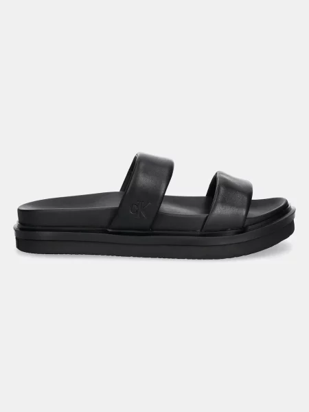 Calvin Klein Jeans klapki FLAT MOLDED DOUBLEBAR SANDAL LTH czarny