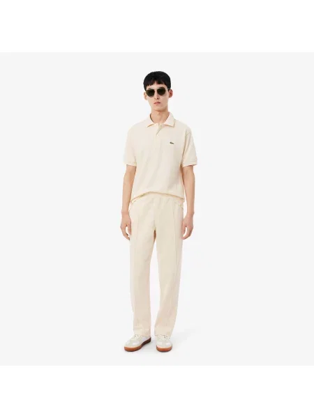 Lacoste Spodnie Dresowe Piqué Z Ozdobną Lamówką beżowy
