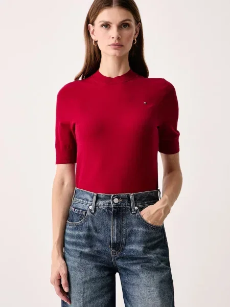 Tommy Hilfiger T-shirt swetrowy z bawełną czerwona