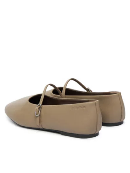 Calvin Klein Kožne balerinke OBLIQUE BALLERINA MJ LTH HDW bež