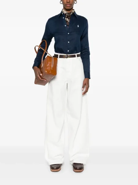 Siuvinėta ilgas polo marškinėliai Polo Ralph Lauren mėlyna