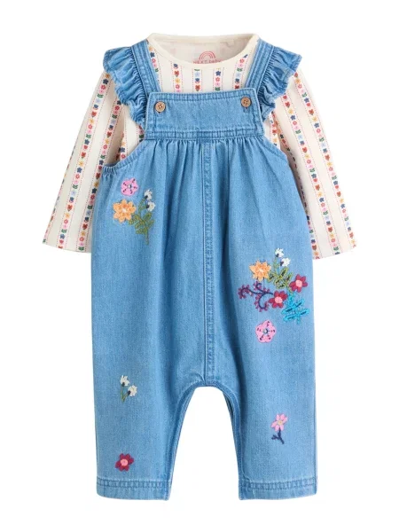 Next Salopetă / albastru denim / portocaliu / roz deschis bej