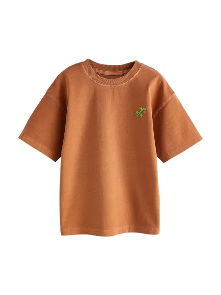 Next Tricou maro caramel / verde / verde iarbă negru