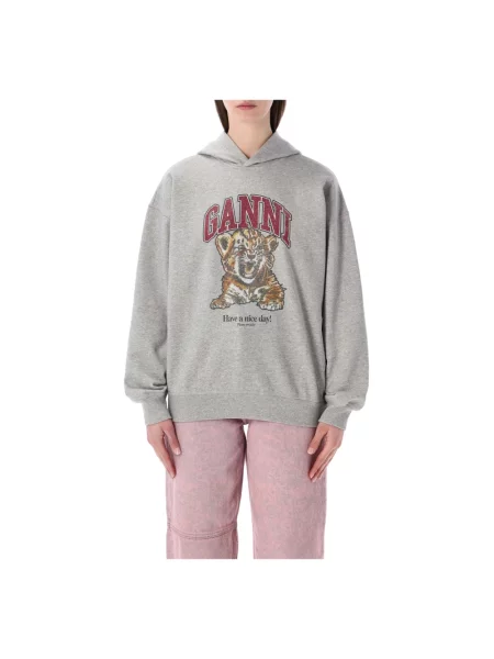 Bluza z kapturem Ganni w tygrysie prążki szara