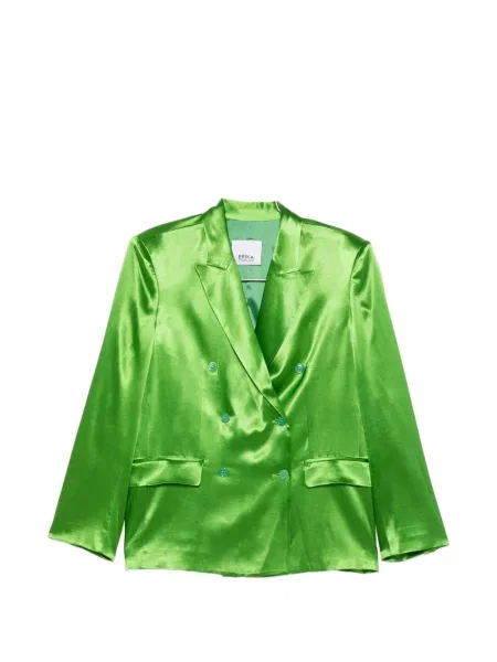 Sacou Erika Cavallini din satin cu două rânduri de nasturi verde