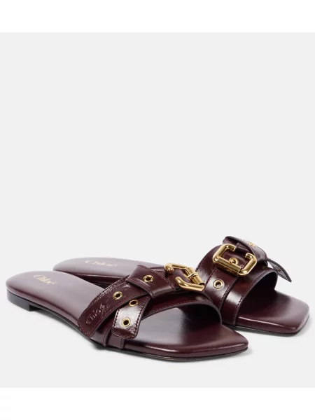 Кожени сандали Chloé винено червено