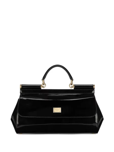 Geanta de piele Dolce & Gabbana Sicily din piele de lac negru