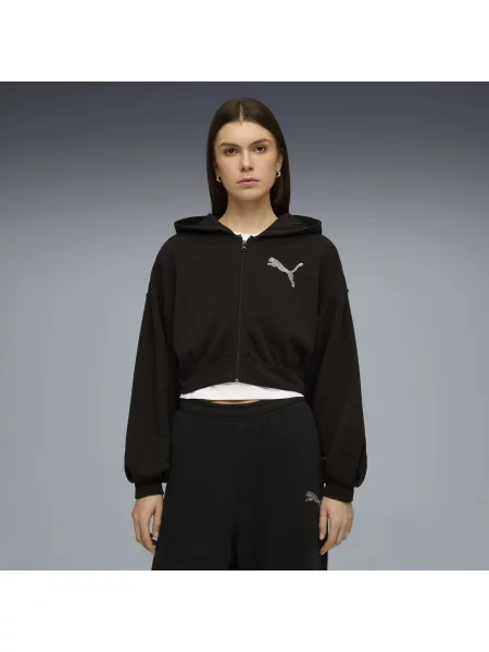 PUMA rozpinana bluza z kapturem Essentials Graphics Bedazzled Odzież XL czarny
