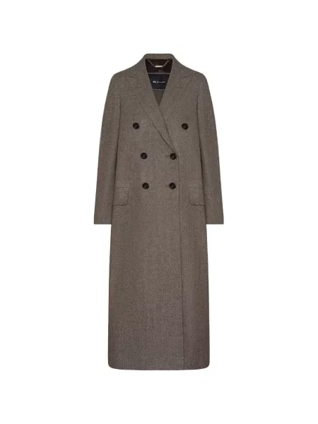 Palton Kiton cu model herringbone cu două rânduri de nasturi maro