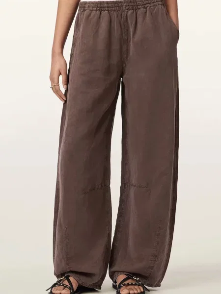 AllSaints pantaloni wide leg pentru femei cu amestec de in JETT maro