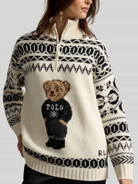 Sweter z wełny kaszmirowej z motywem misia Polo Ralph Lauren biały