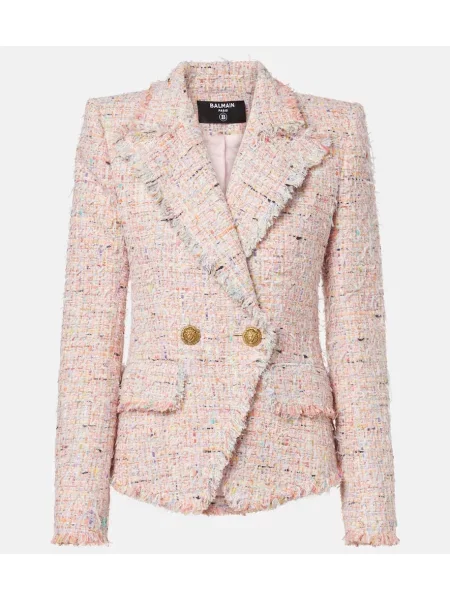 Geacă Balmain din tweed cu două rânduri de nasturi roz