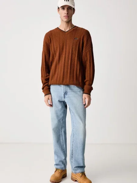 Adidas Originals pulover za muškarce s pamukom Cable Knit smeđa
