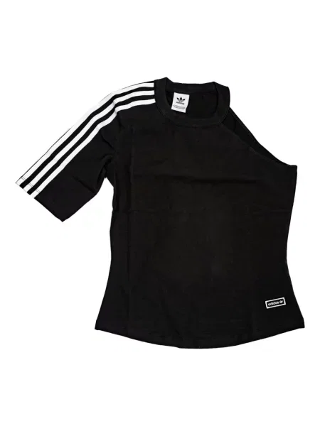 Кадифена поло тениска Adidas с V-образно деколте безпроблемно черно
