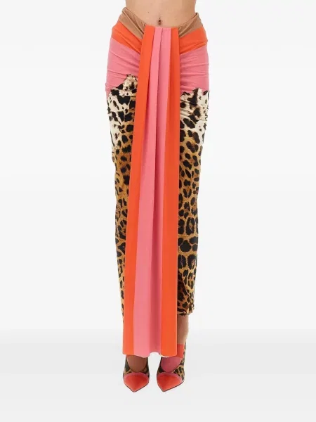 Fustă midi Roberto Cavalli cu imagine cu imprimeu animal print roz