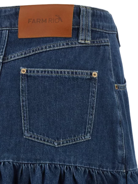 Fustă din denim Farm Rio cu volane albastru