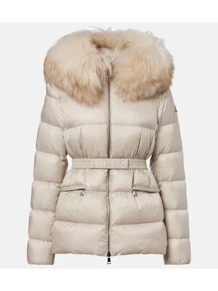 Geacă cu puf Moncler din piele de oaie bej