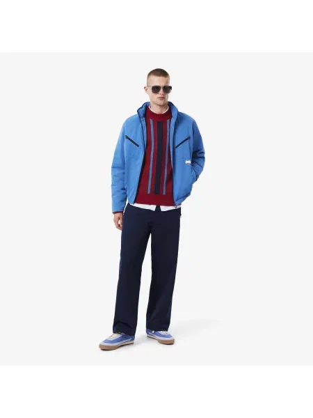 Lacoste Sweter Z Wysokim Kołnierzem W Paski czerwony