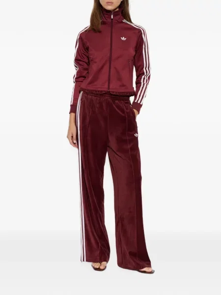 Tricou Adidas cu dungi cu volane din velur negru