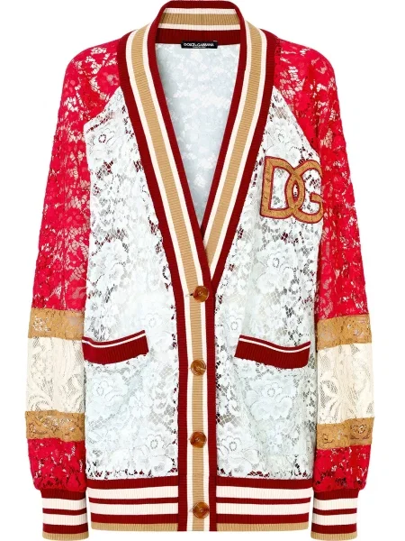Cardigan Dolce & Gabbana cu aplicații din dantelă alb